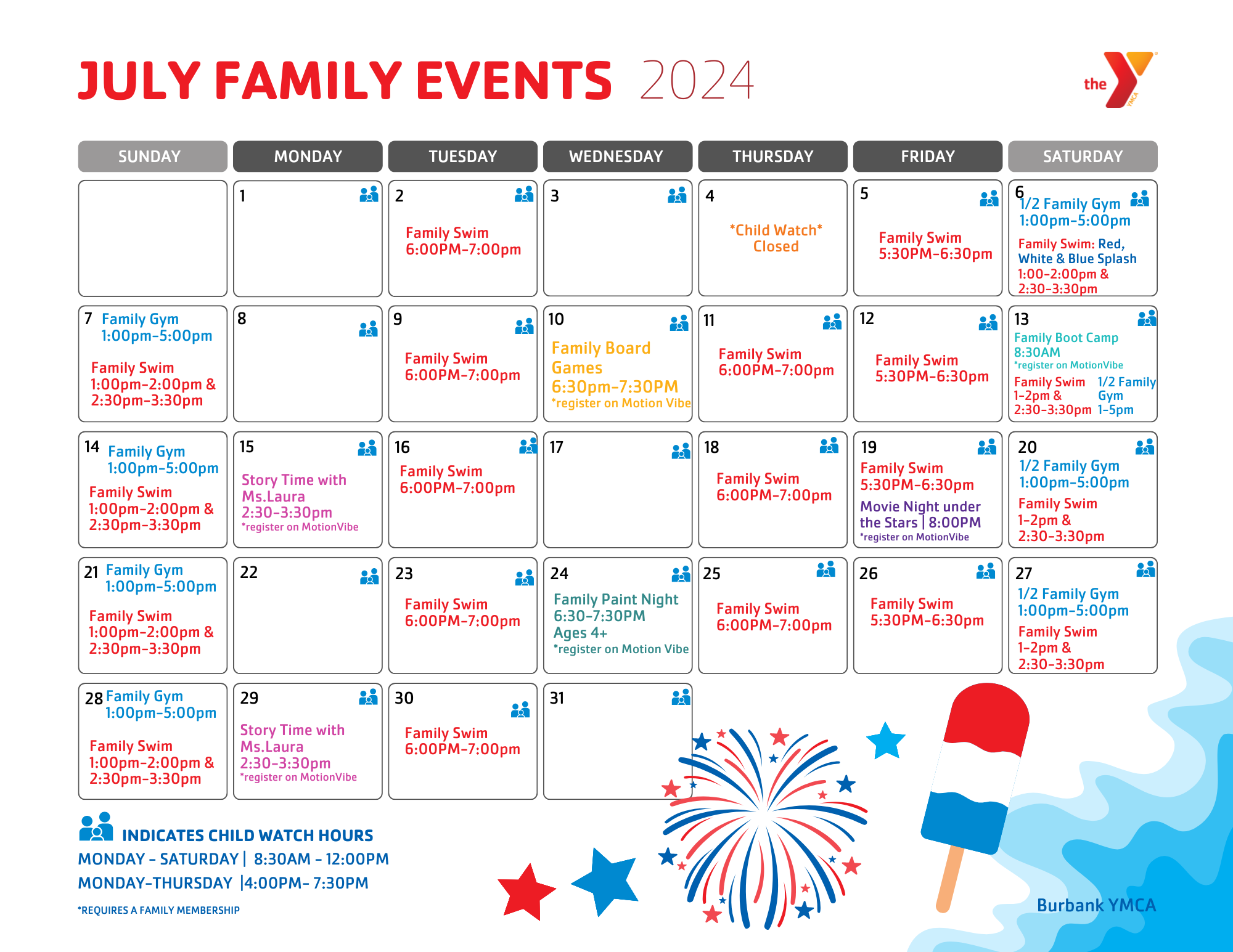 Burbank YMCA July Family Calendar
