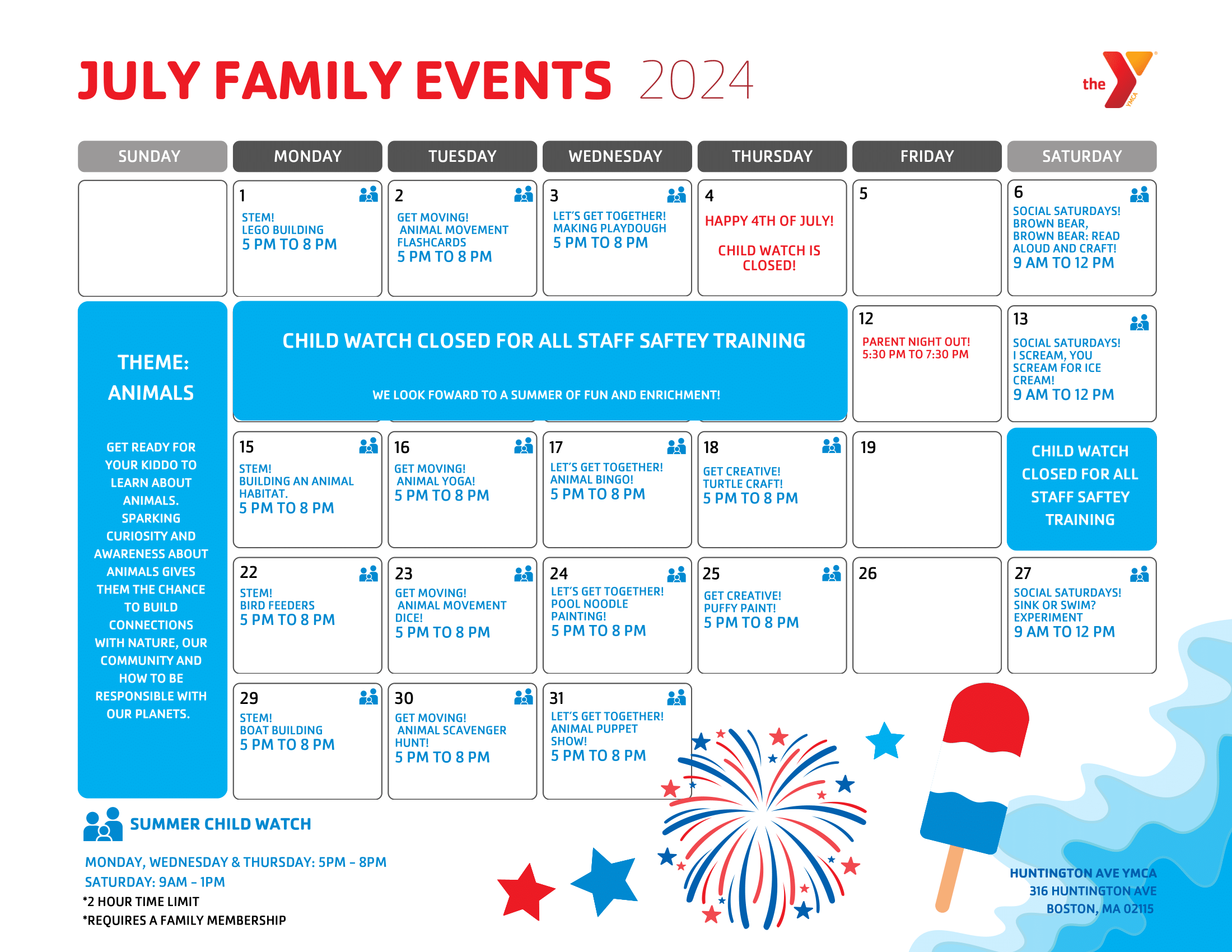 Huntington Ave YMCA July Family Calendar
