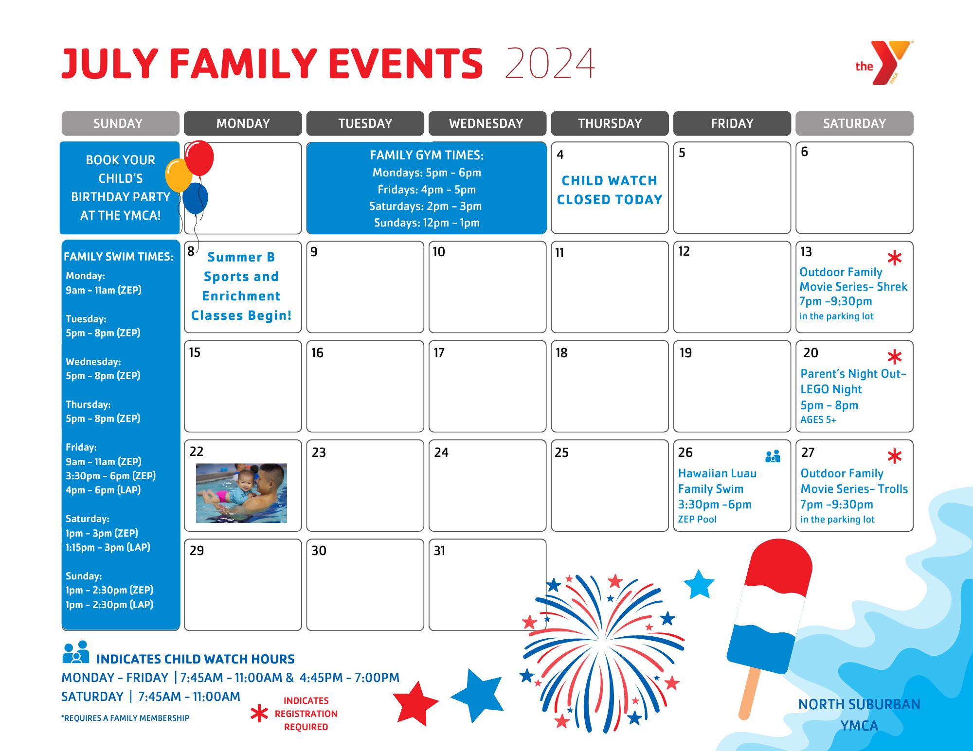 North Suburban YMCA July Family Calendar