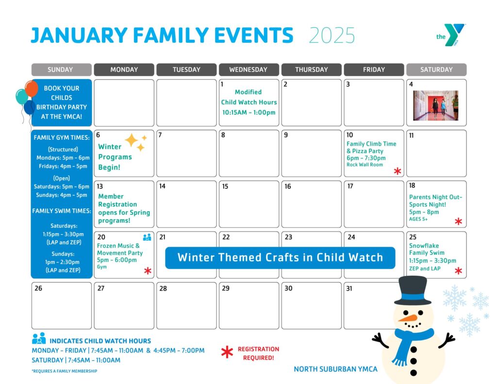 North Suburban YMCA family calendar