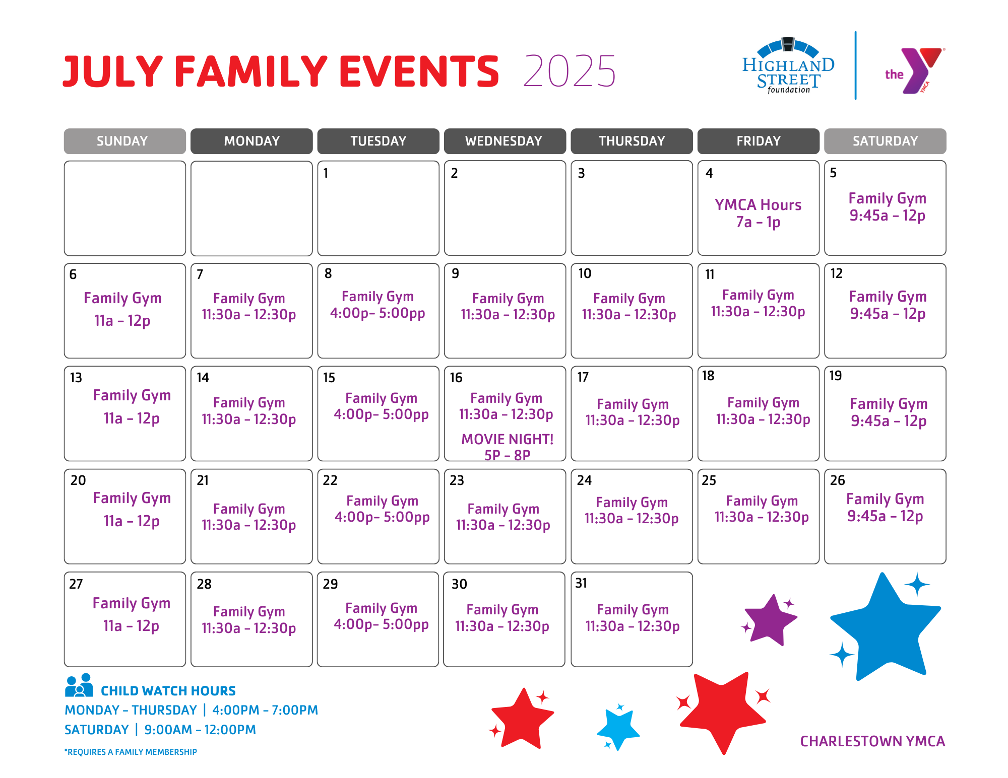 Charlestown ymca family events