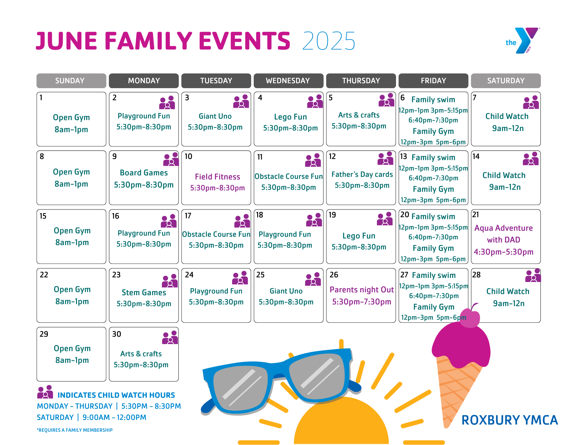 Roxbury family events calendar
