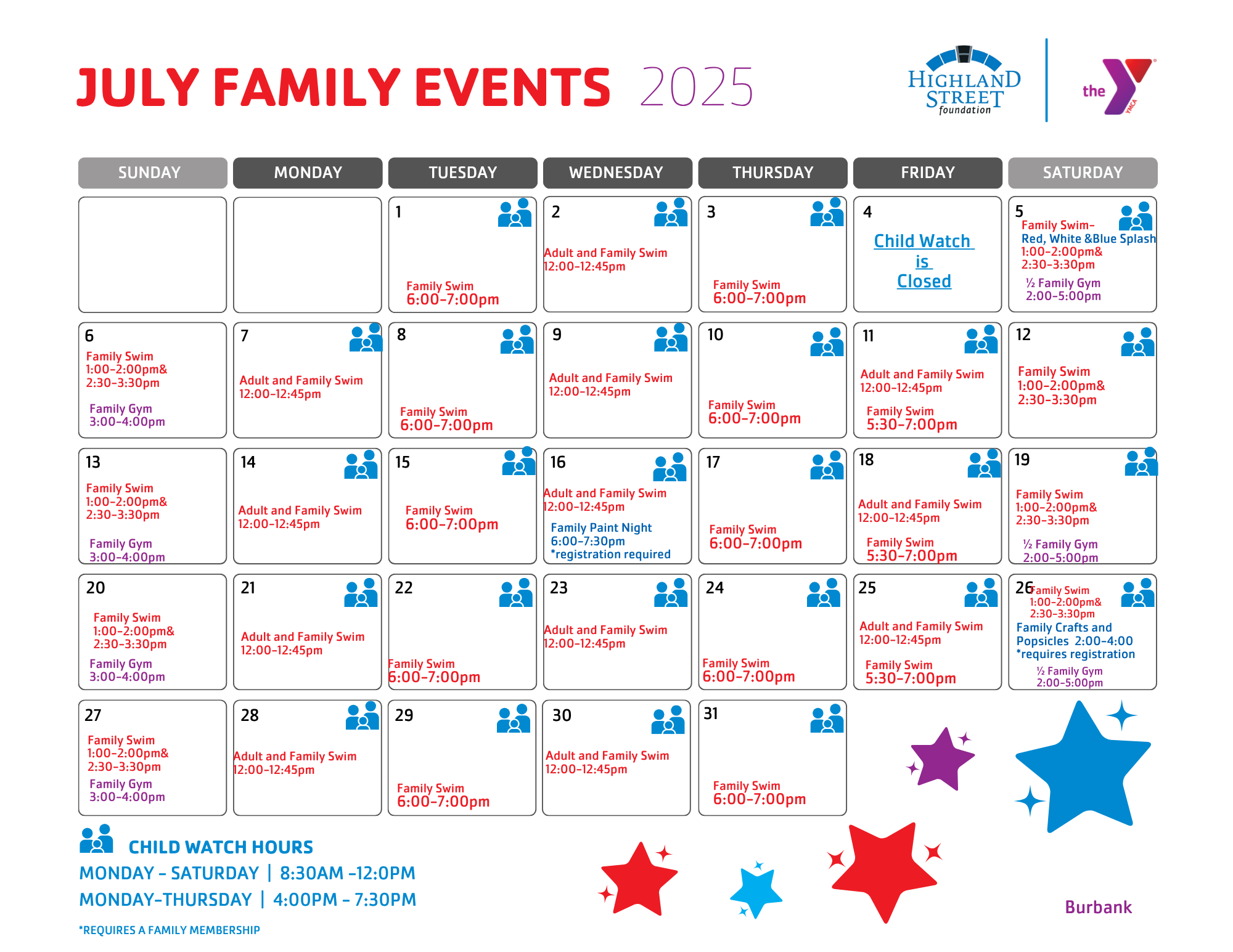 burbank family events for july