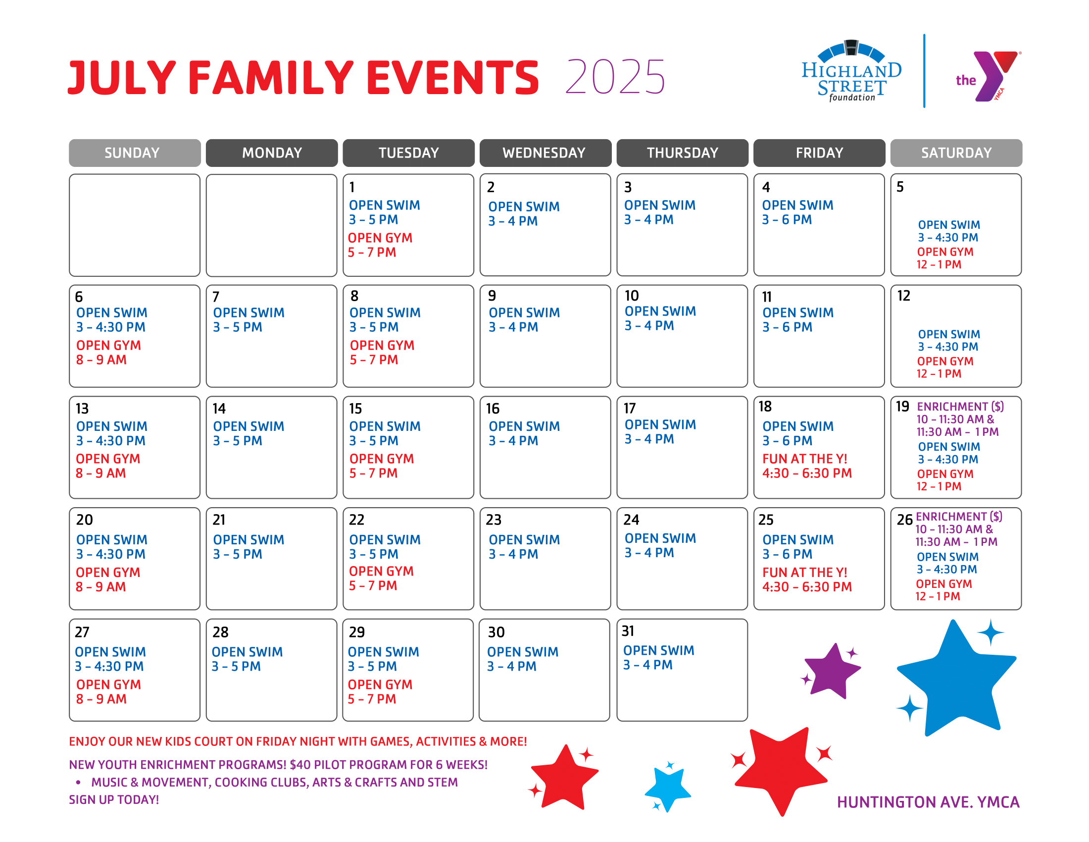 Huntington July 2025 Family Monthly Calendar