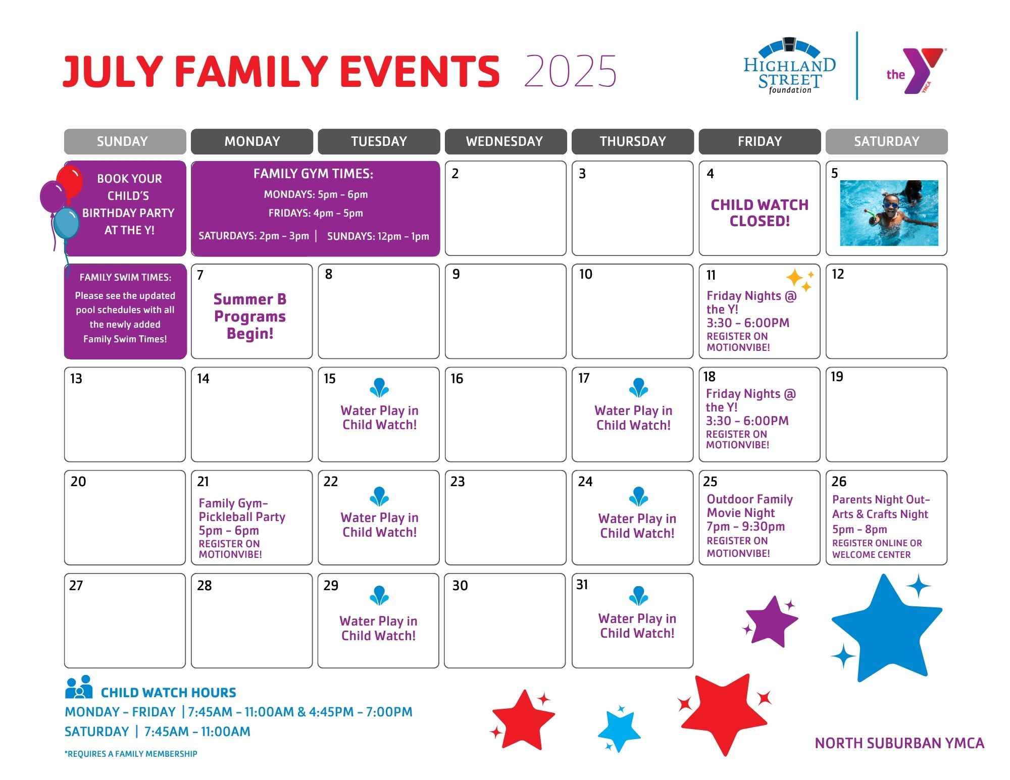 North Suburban ymca family events calendar