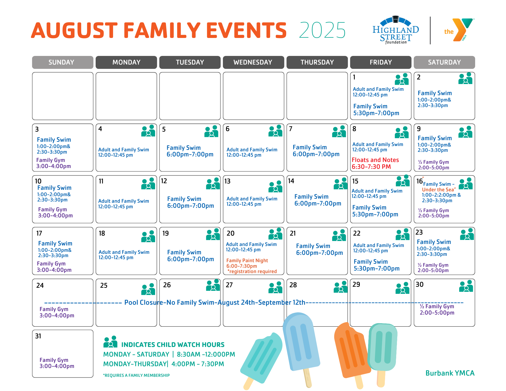Burbank August family calendar