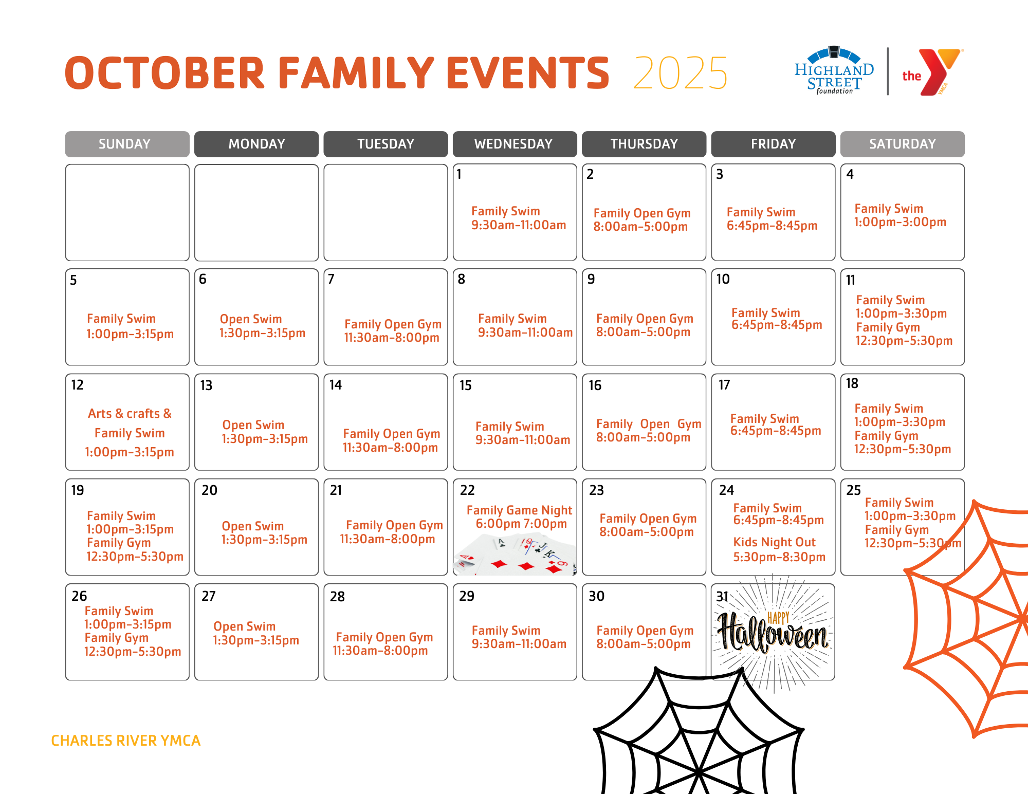 october family calendar charles river ymca
