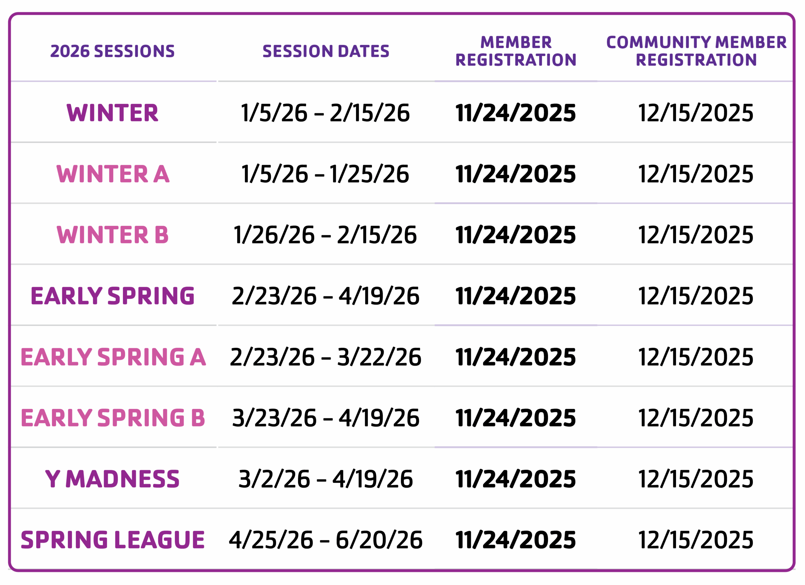 program dates for online registration