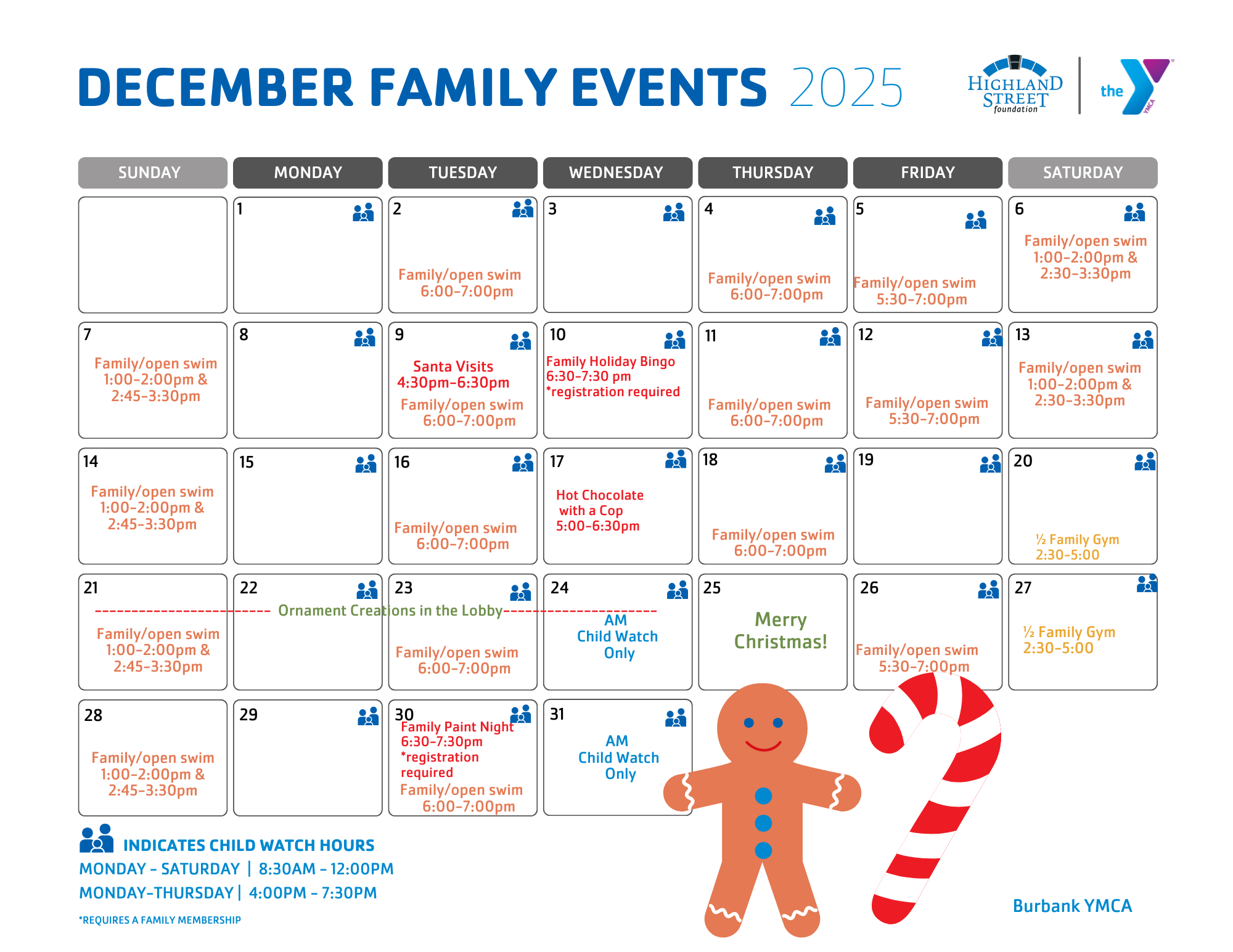 burbank december family calendar