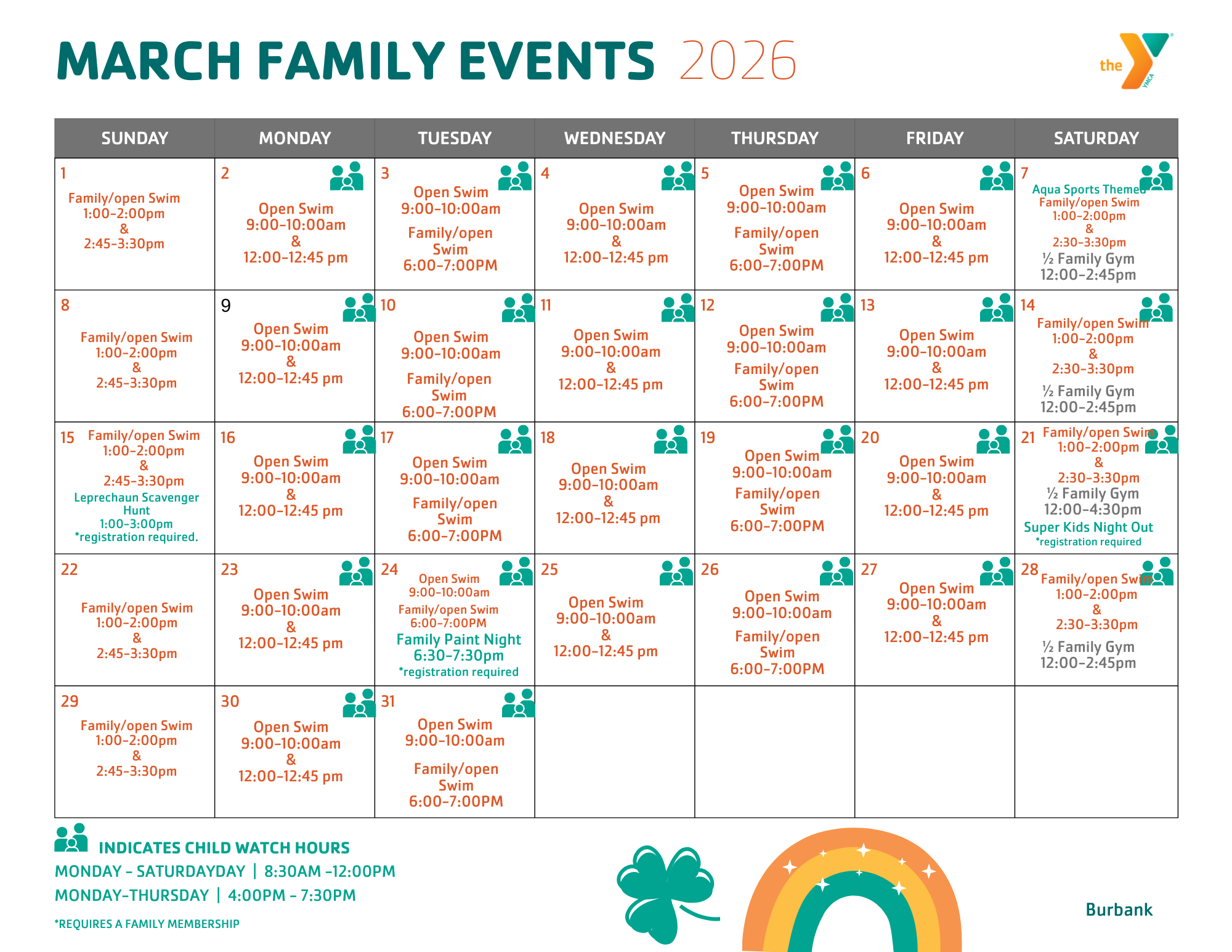 Burbank March Family Calendar