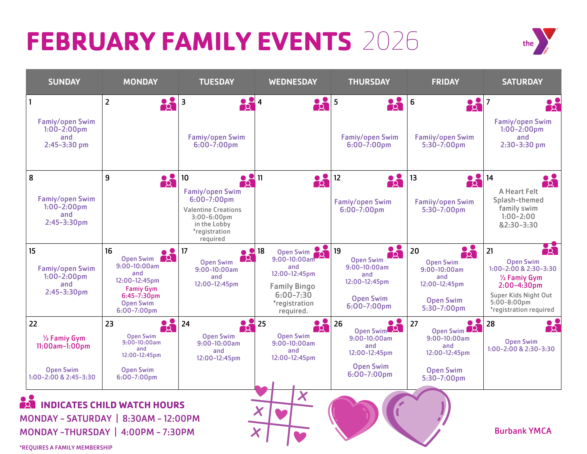 Burbank family calendar February 2026