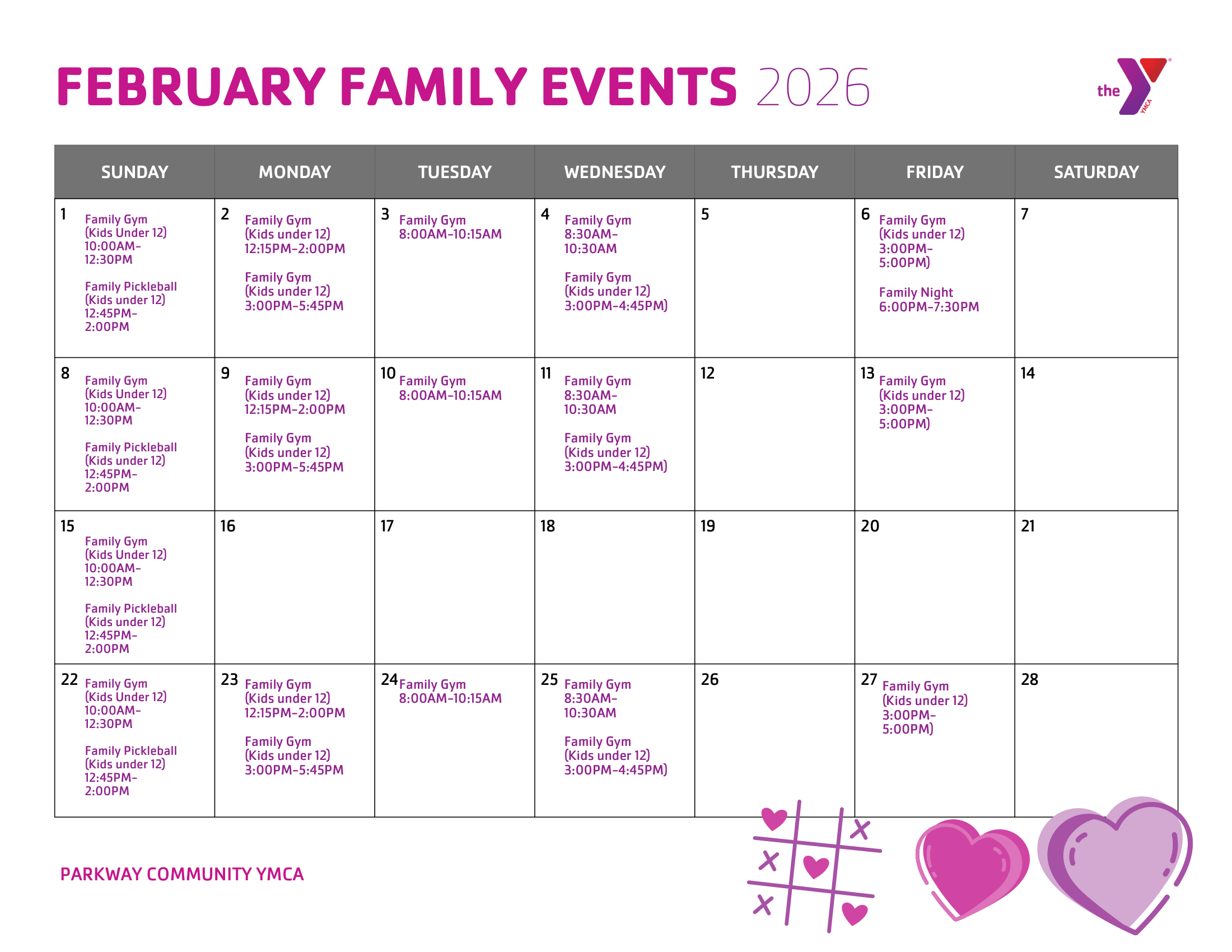 Parkway family calendar