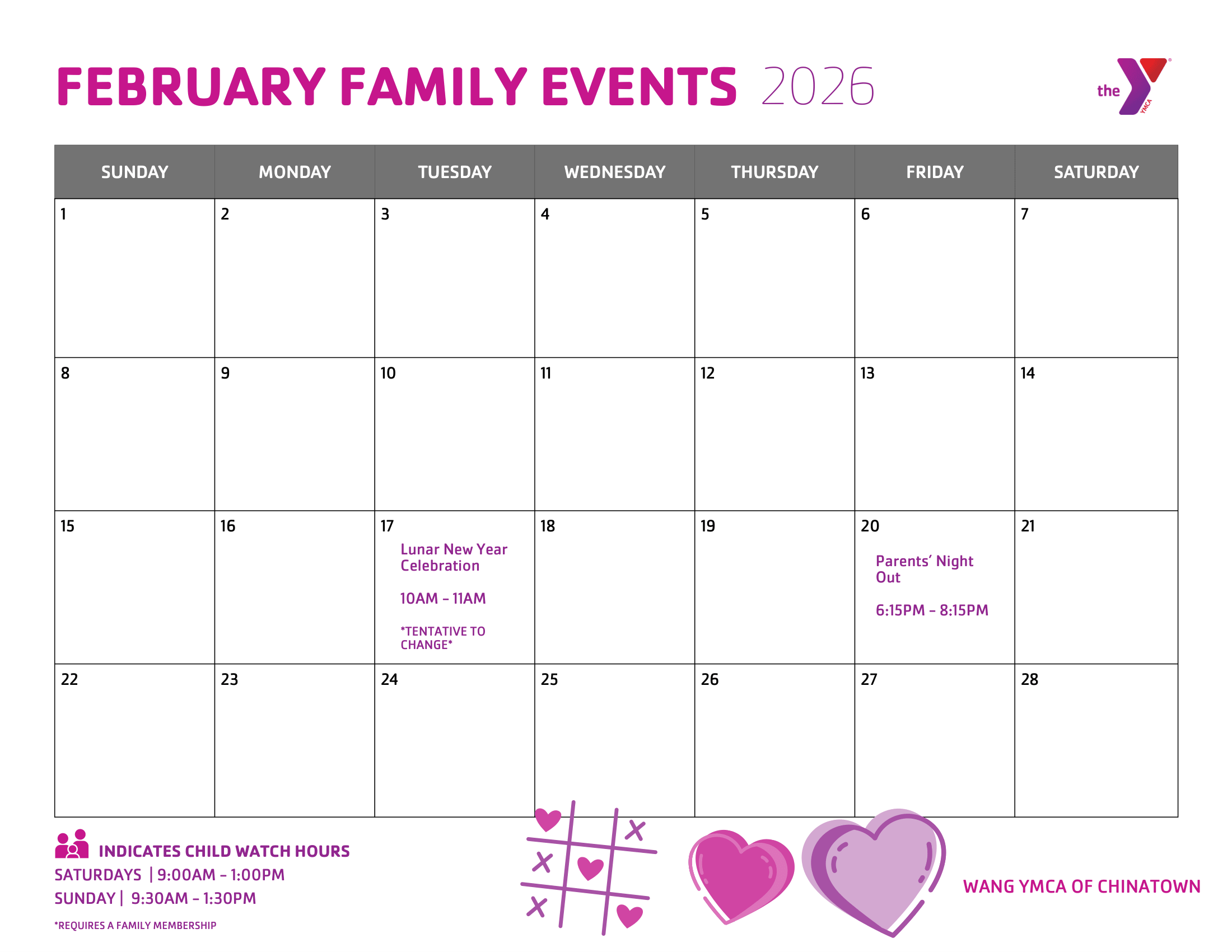 Wang family events calendar