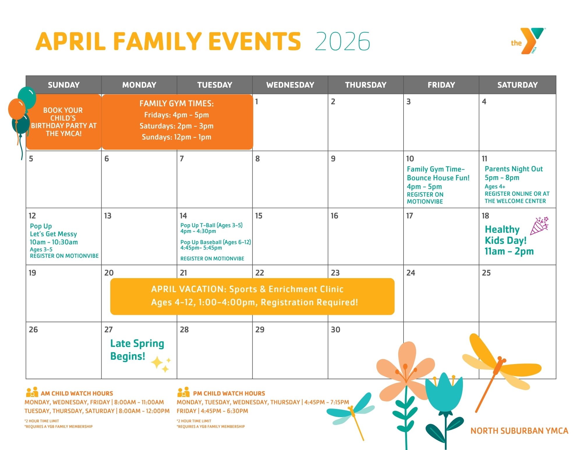 North suburban ymca family calendar