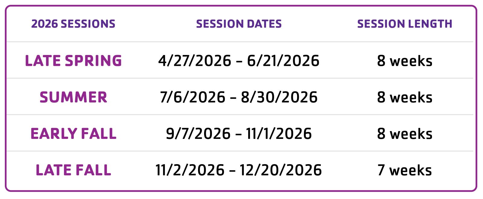 program dates for online registration