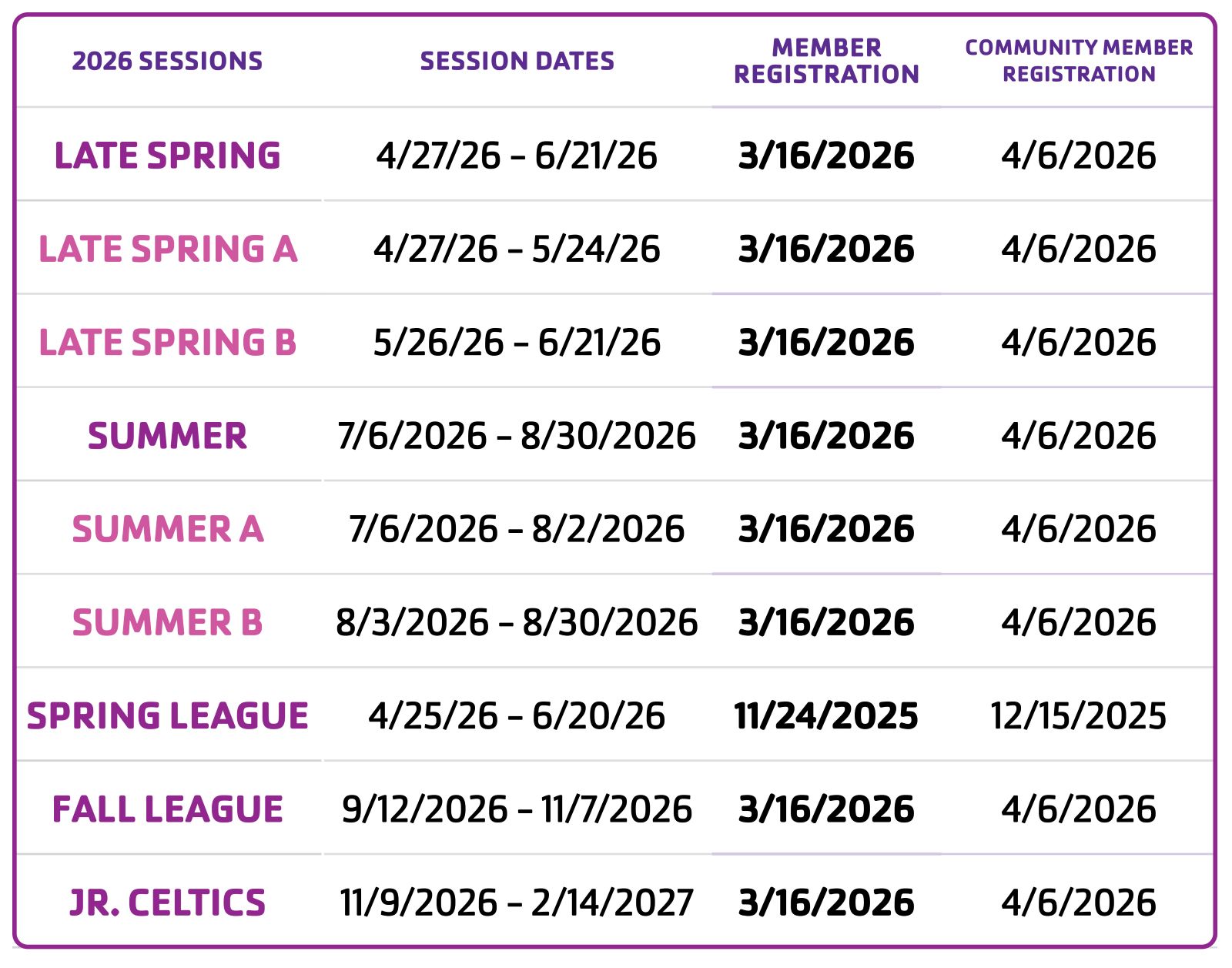 program dates for online registration