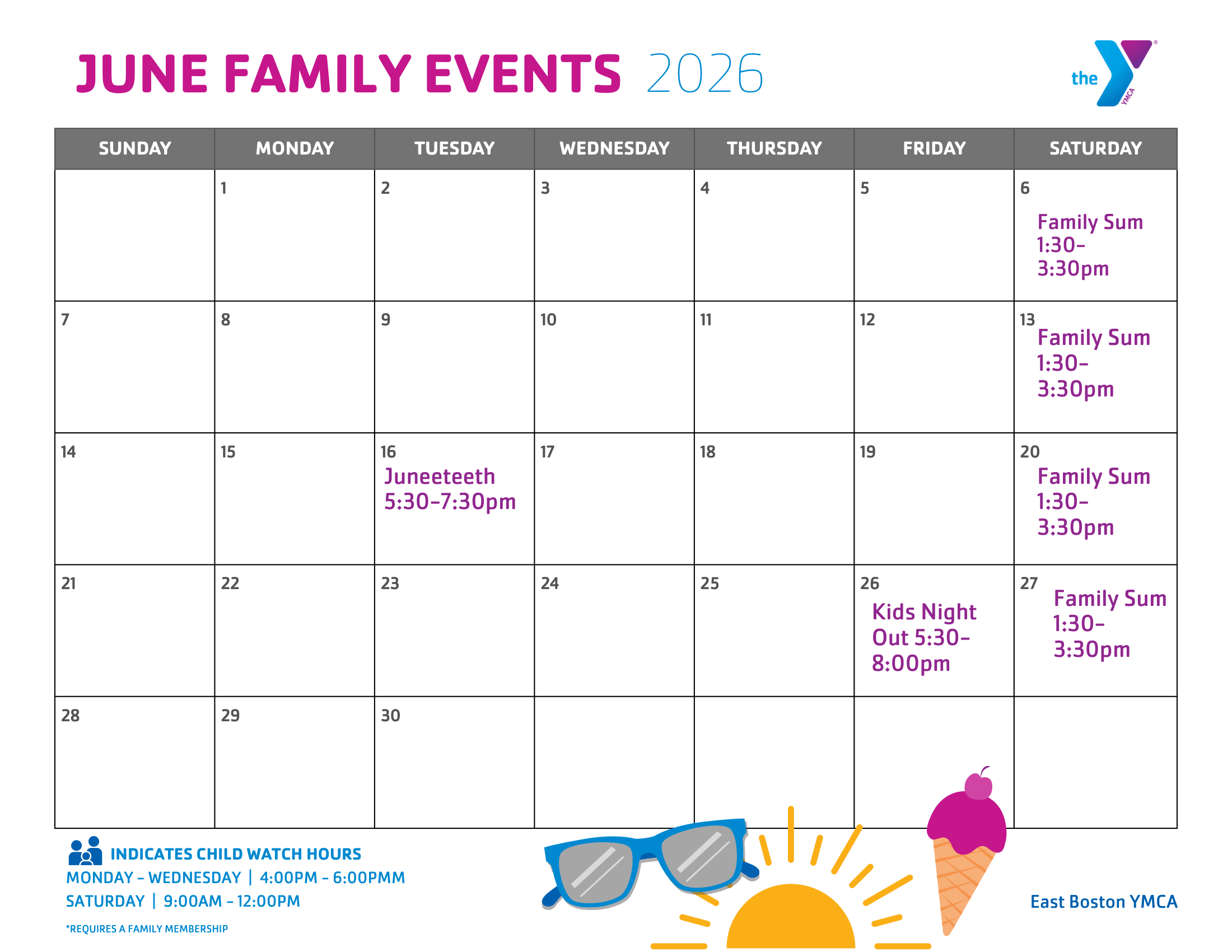 East Boston family calendar