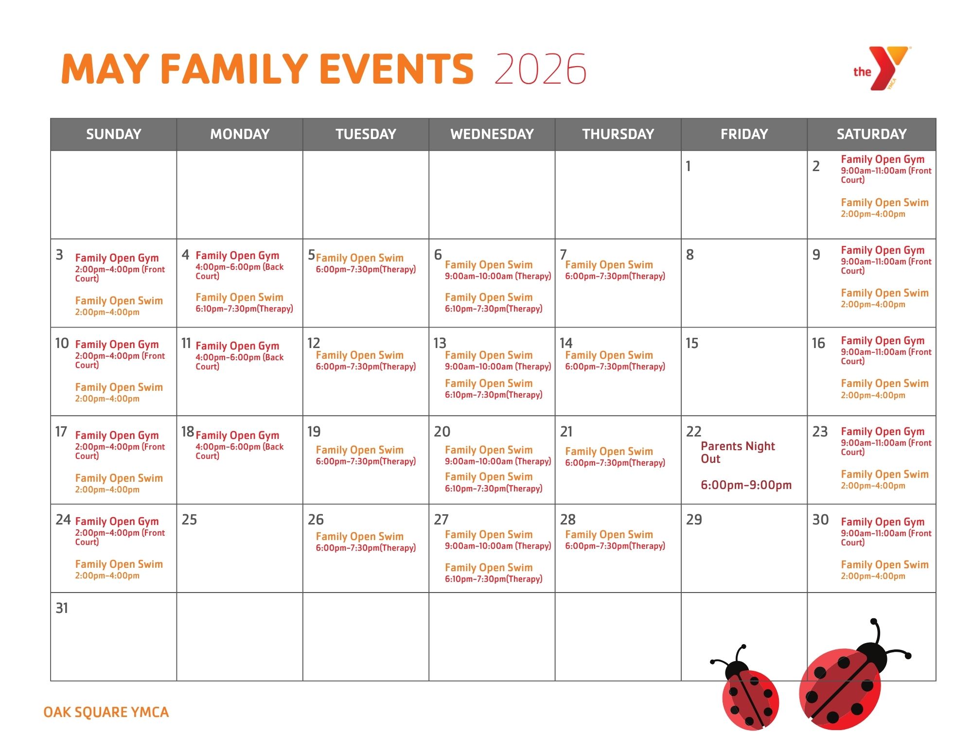 oak square ymca family calendar