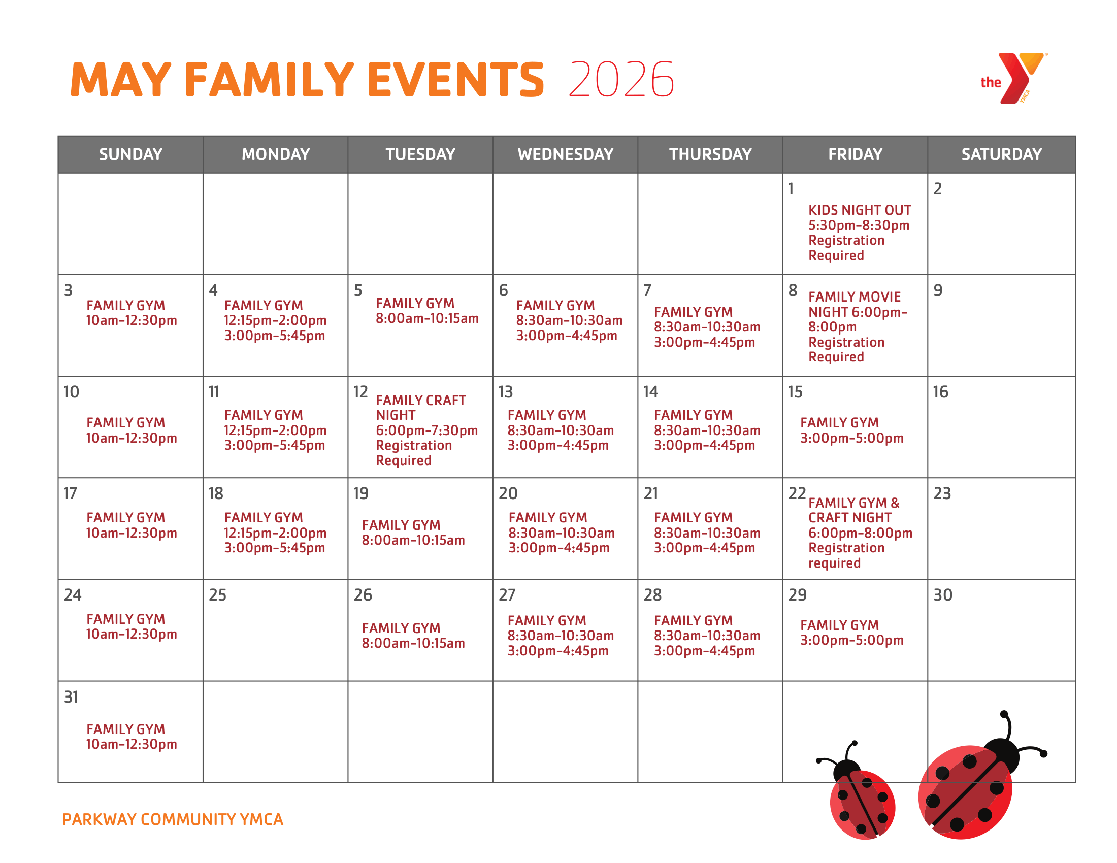 parkway family calendar