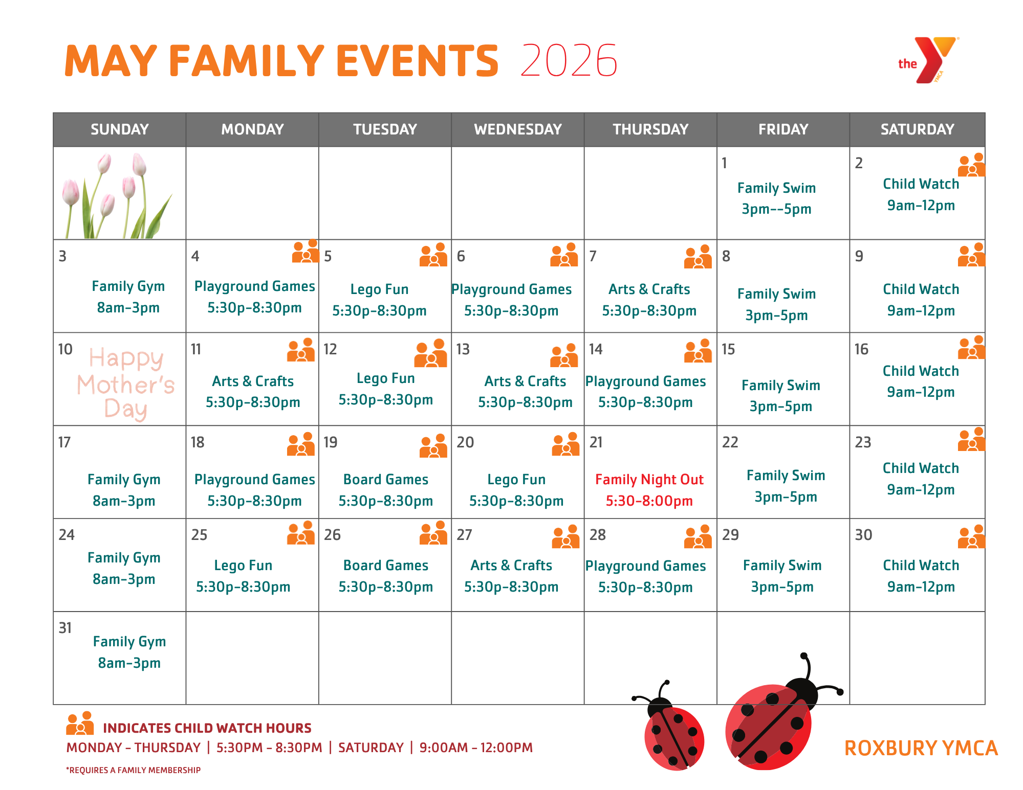 family calendar for roxbury ymca