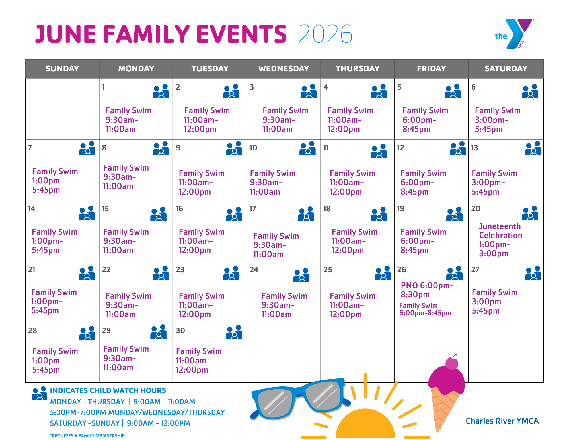Charles River family calendar