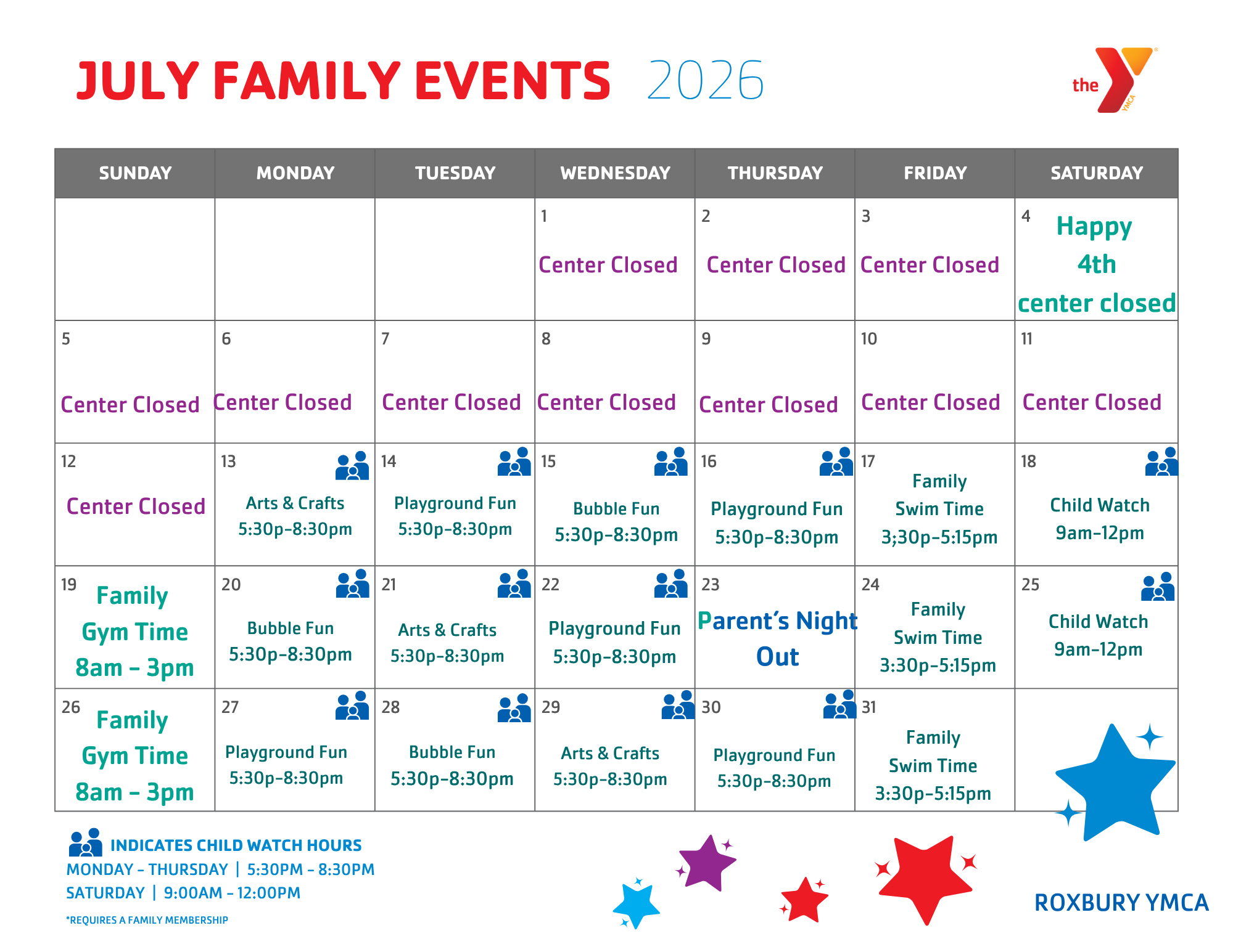 roxbury ymca family calendar
