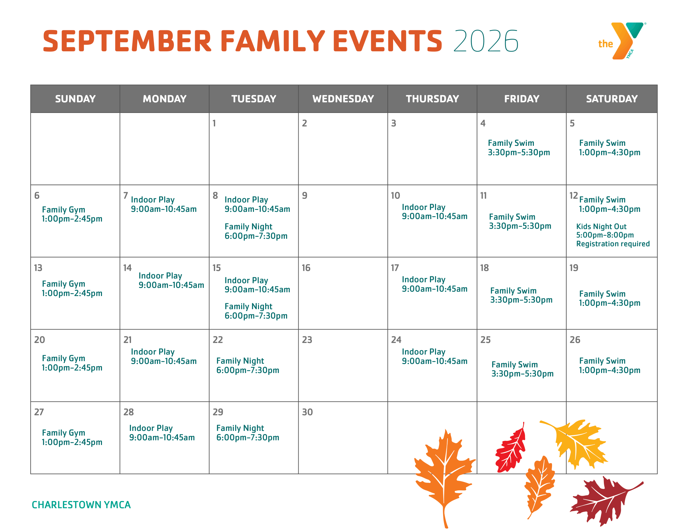 Charlestown family events calendar