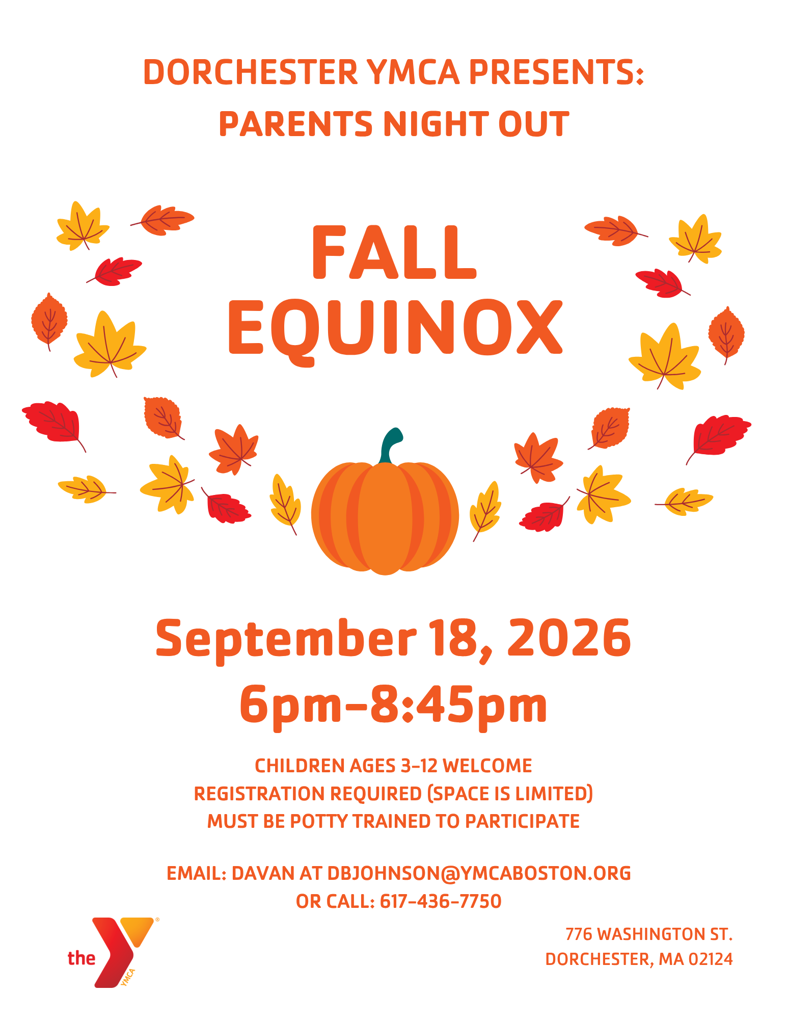 Dorchester ymca parents night out September 18th 6pm