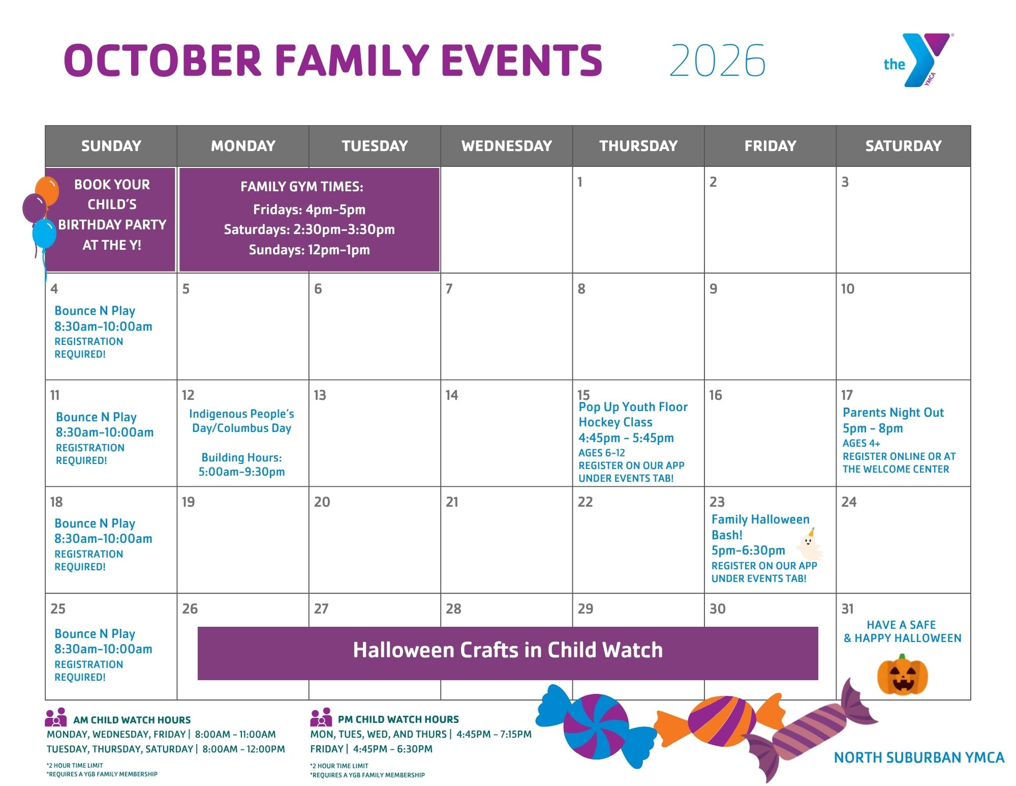 North Suburban family calendar for october