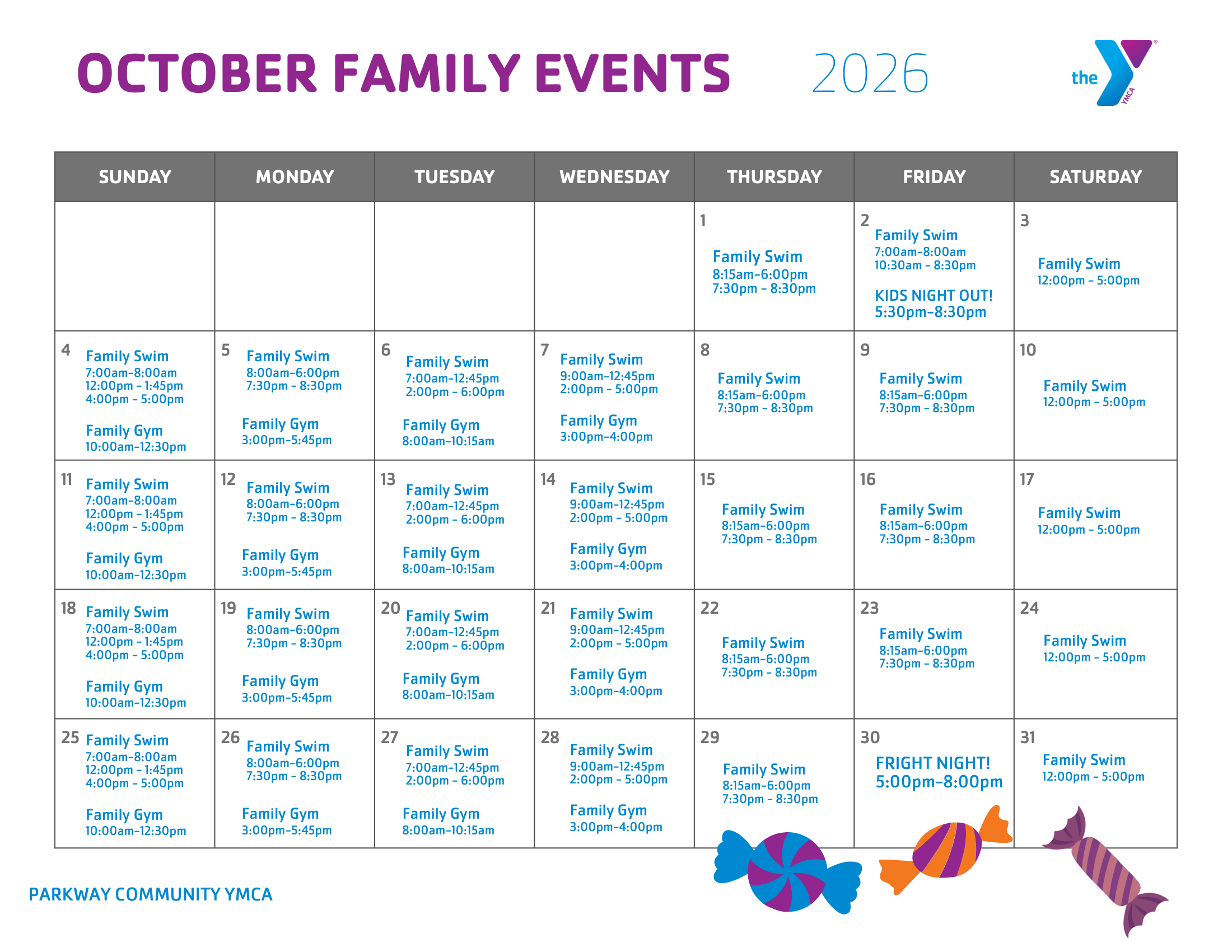 Parkway Family Calendar for October