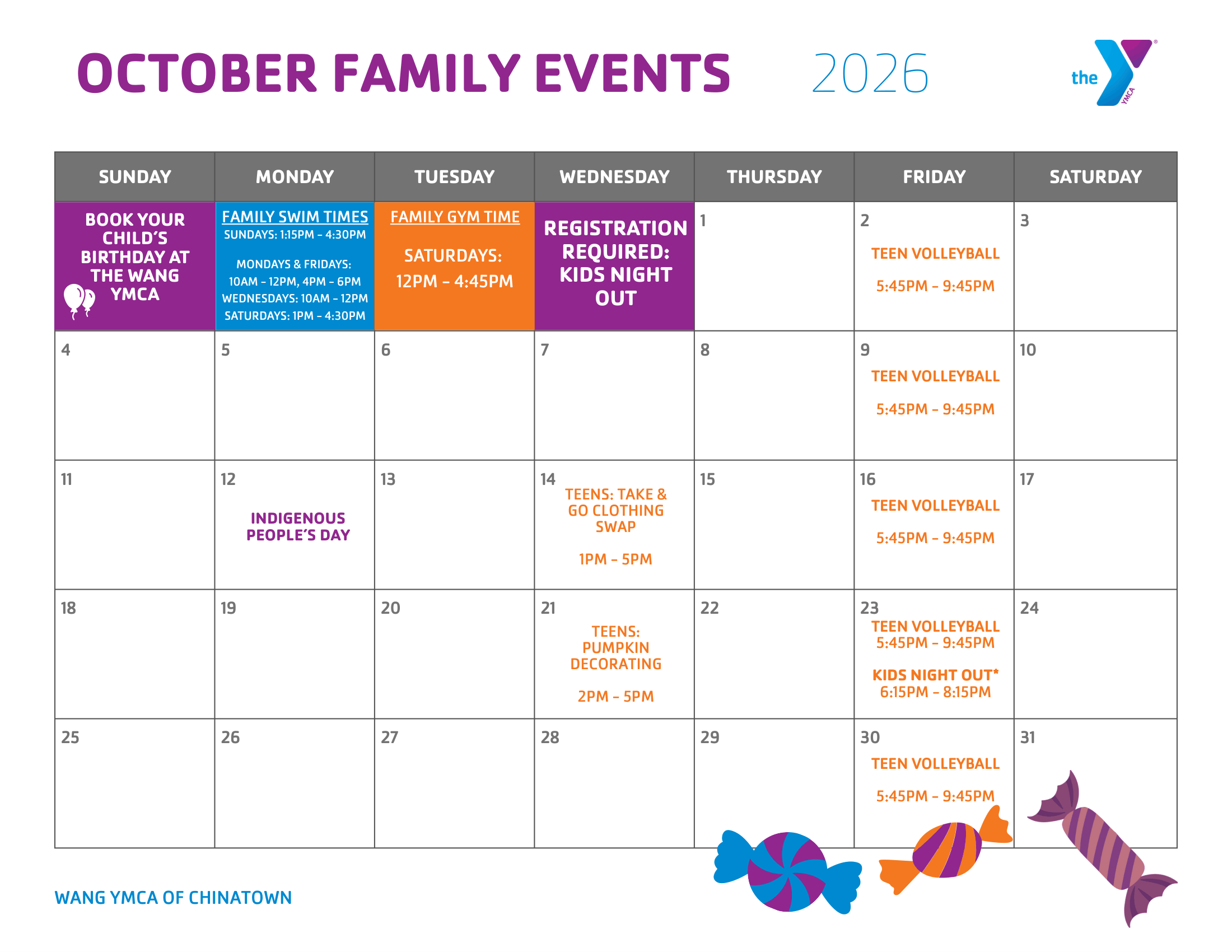 Wang family calendar for October