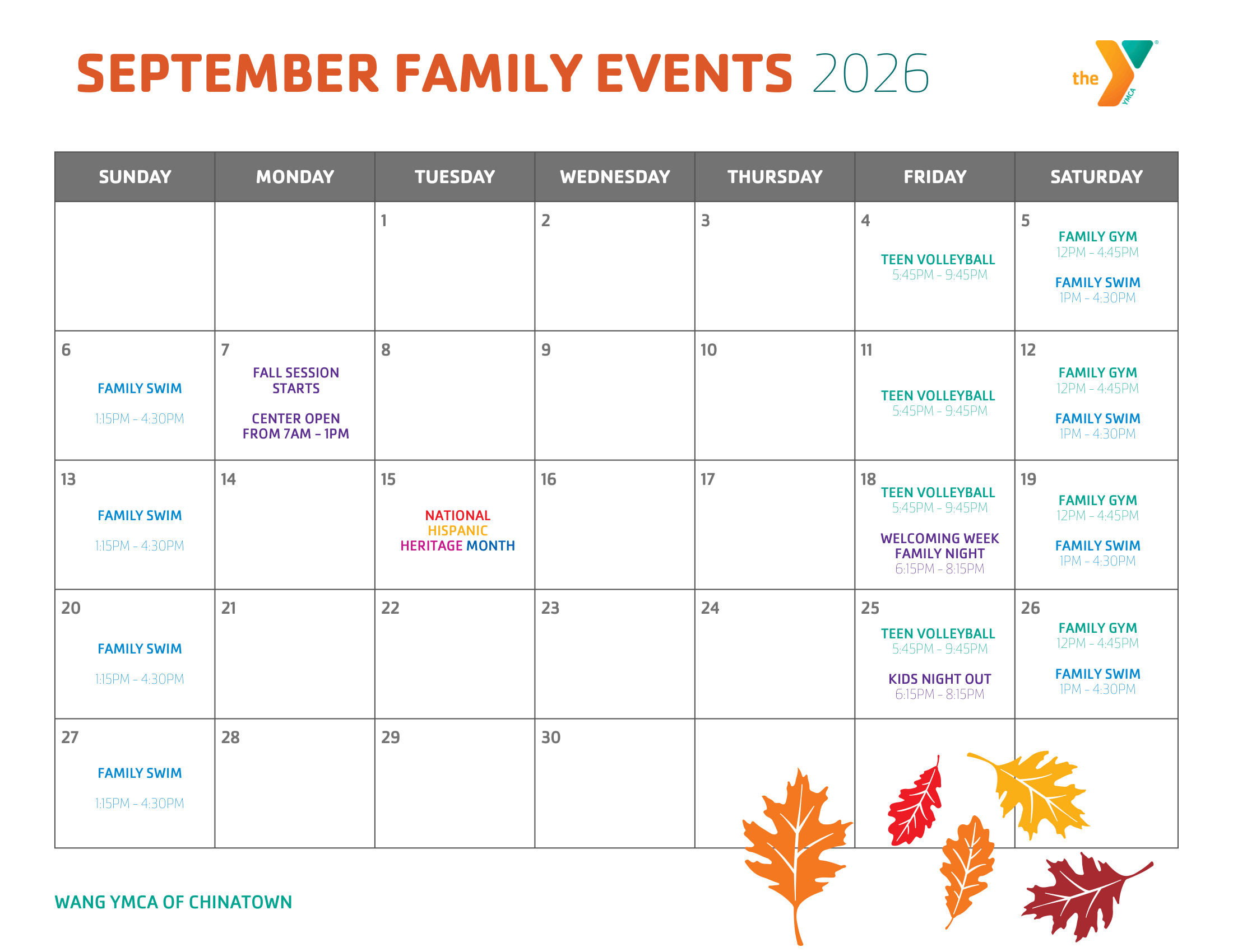 Wang family calendar