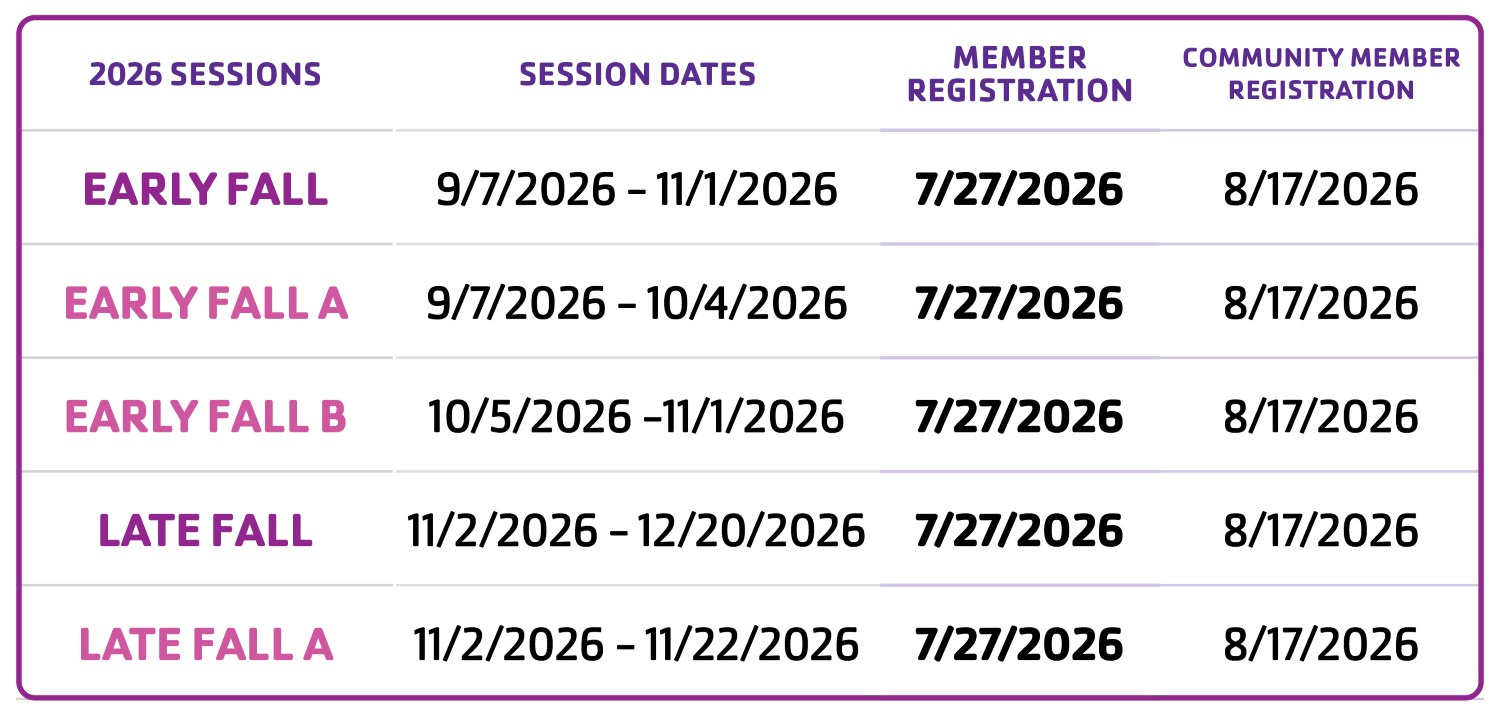 Fall session dates for swim lessons and enrichment classes