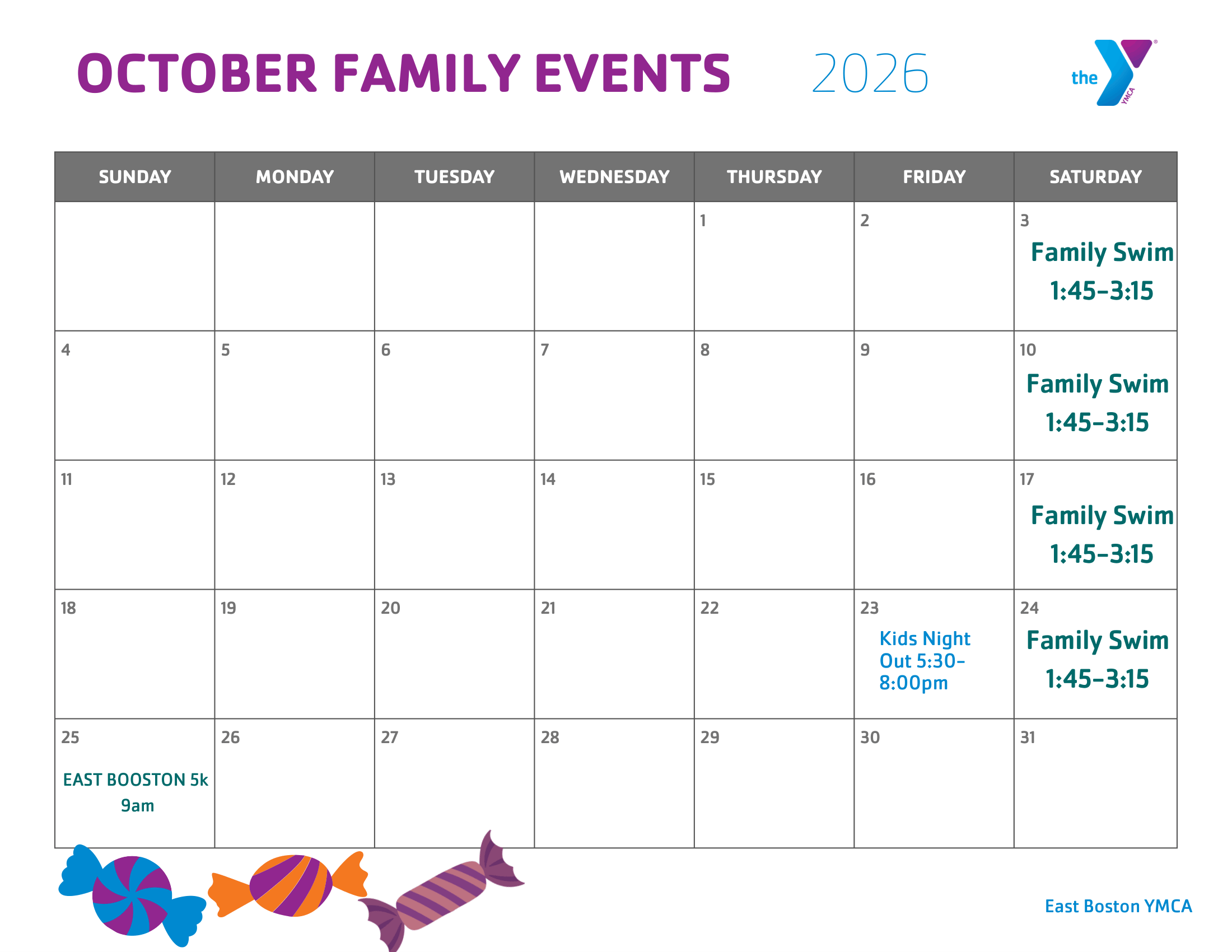 East Boston family calendar for October