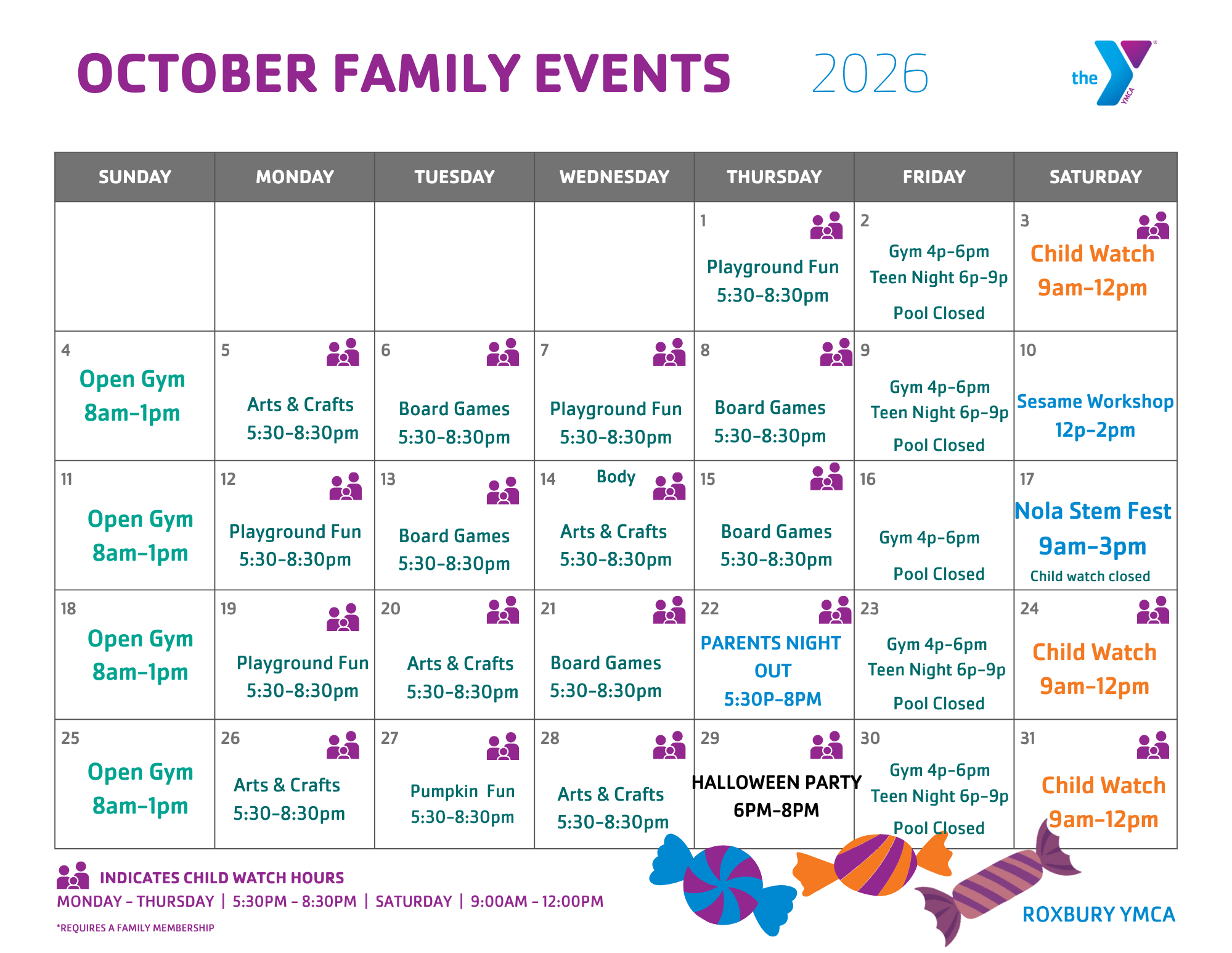 Roxbury family calendar for October